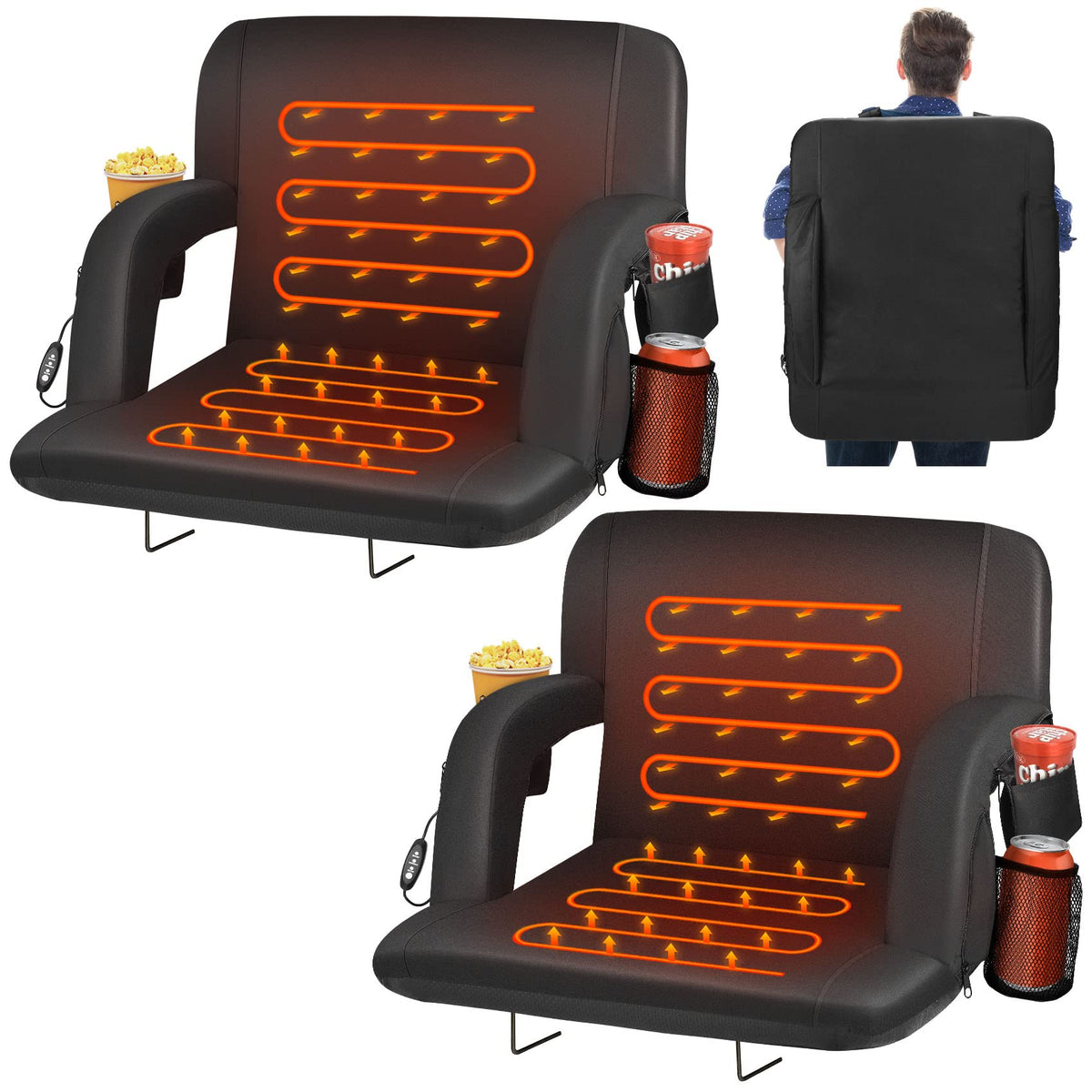 Heated Stadium Seats for Bleachers with Back Support, Black Y452672