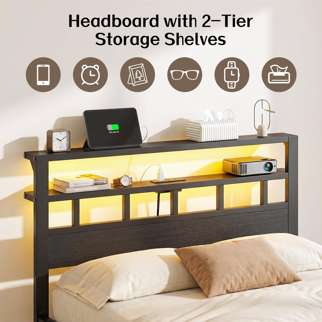 Full Size Bed Frame with Charging Station and LED C833775