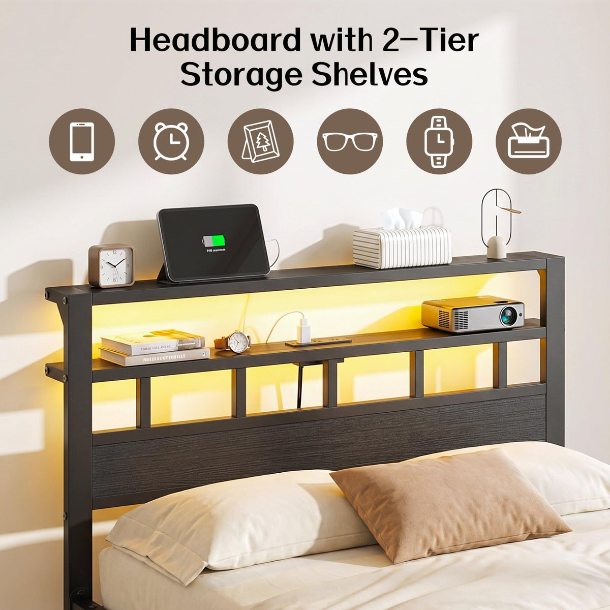Full Size Bed Frame with Charging Station and LED C833775