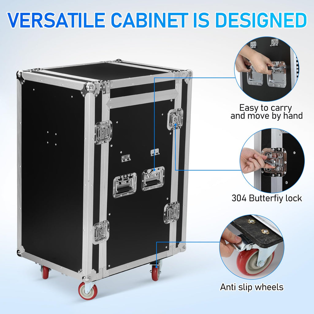 16U DJ Controller Case Rack with 2 Side Tables and 4 Casters Q16622