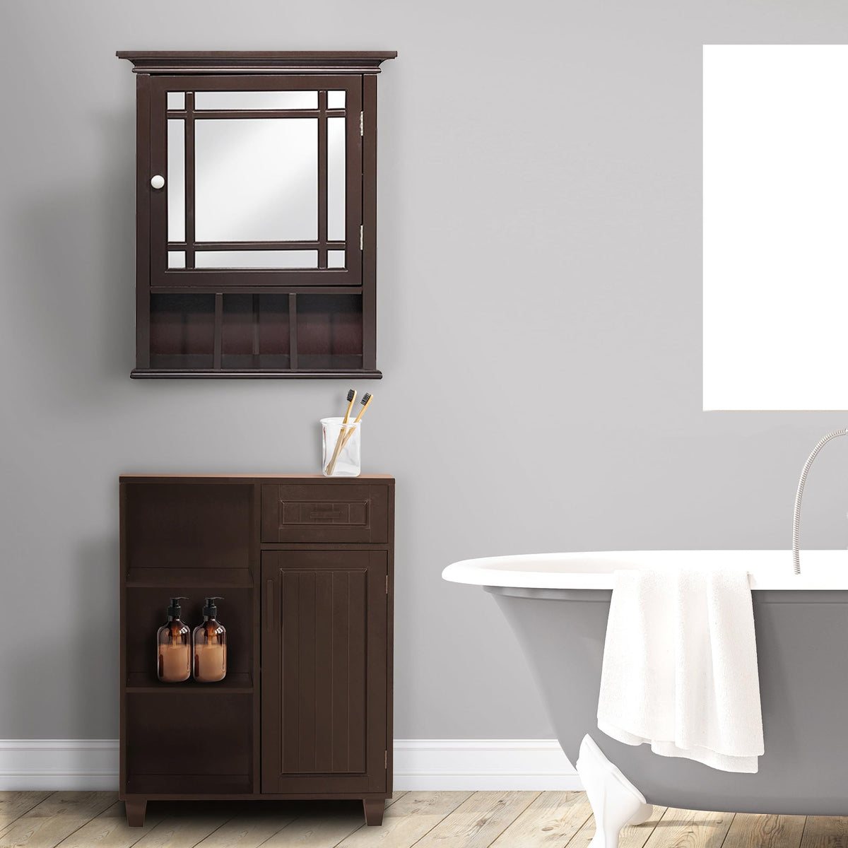 Espresso Wooden Over the Toilet Bathroom Medicine Cabinet with Mirror M429