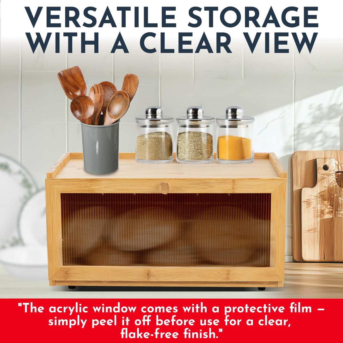 Bamboo Bread Box with Acrylic Window C659