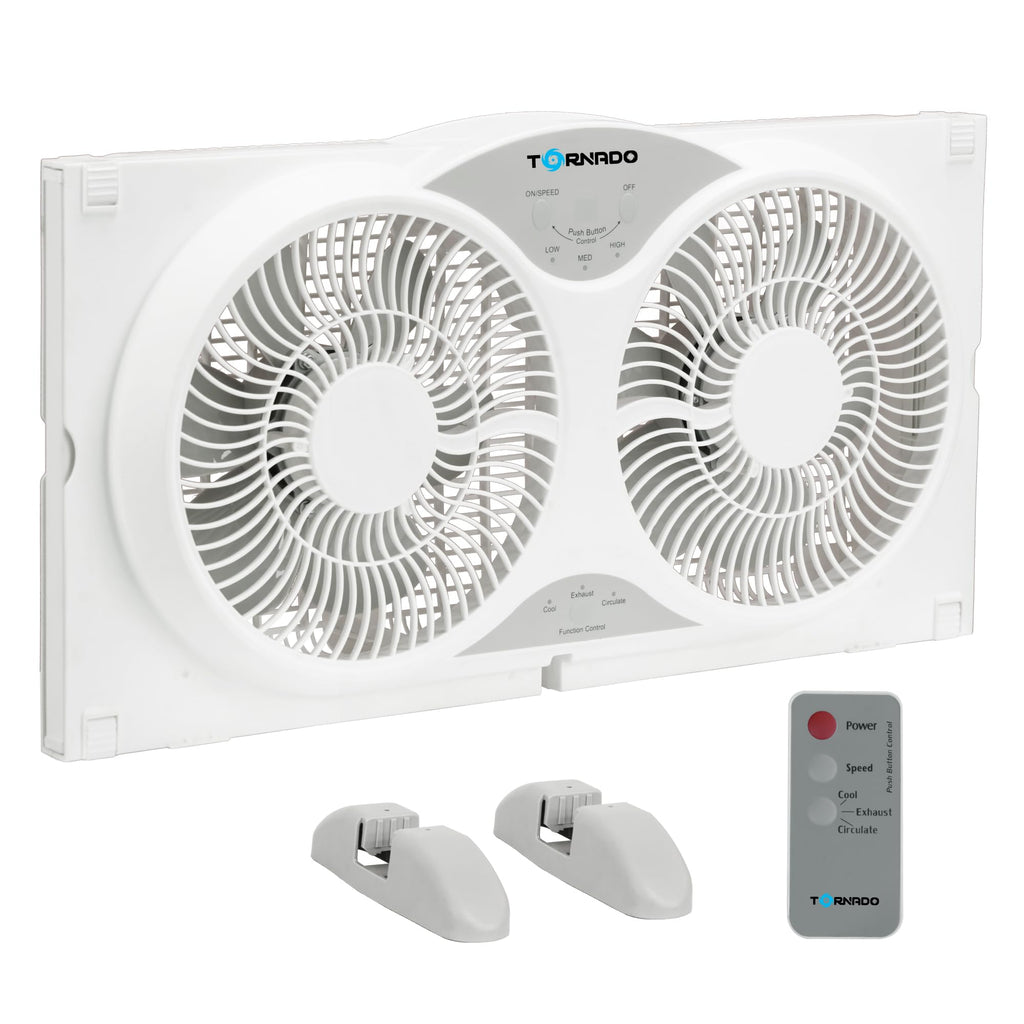 9 Inch Dual Window Fan with Remote Control, 3-Speed, White Z79948