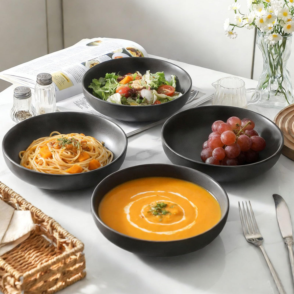 34 oz Stoneware Pasta Bowls Set of 4, Matte Black Y534