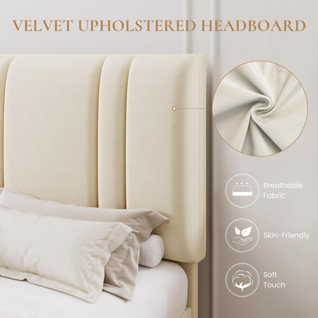 Queen Size Velvet Bed Frame with Adjustable Headboard R359051