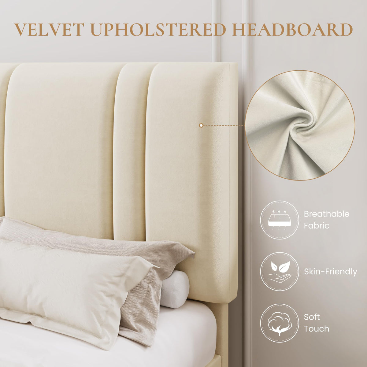 Queen Size Velvet Bed Frame with Adjustable Headboard R359051