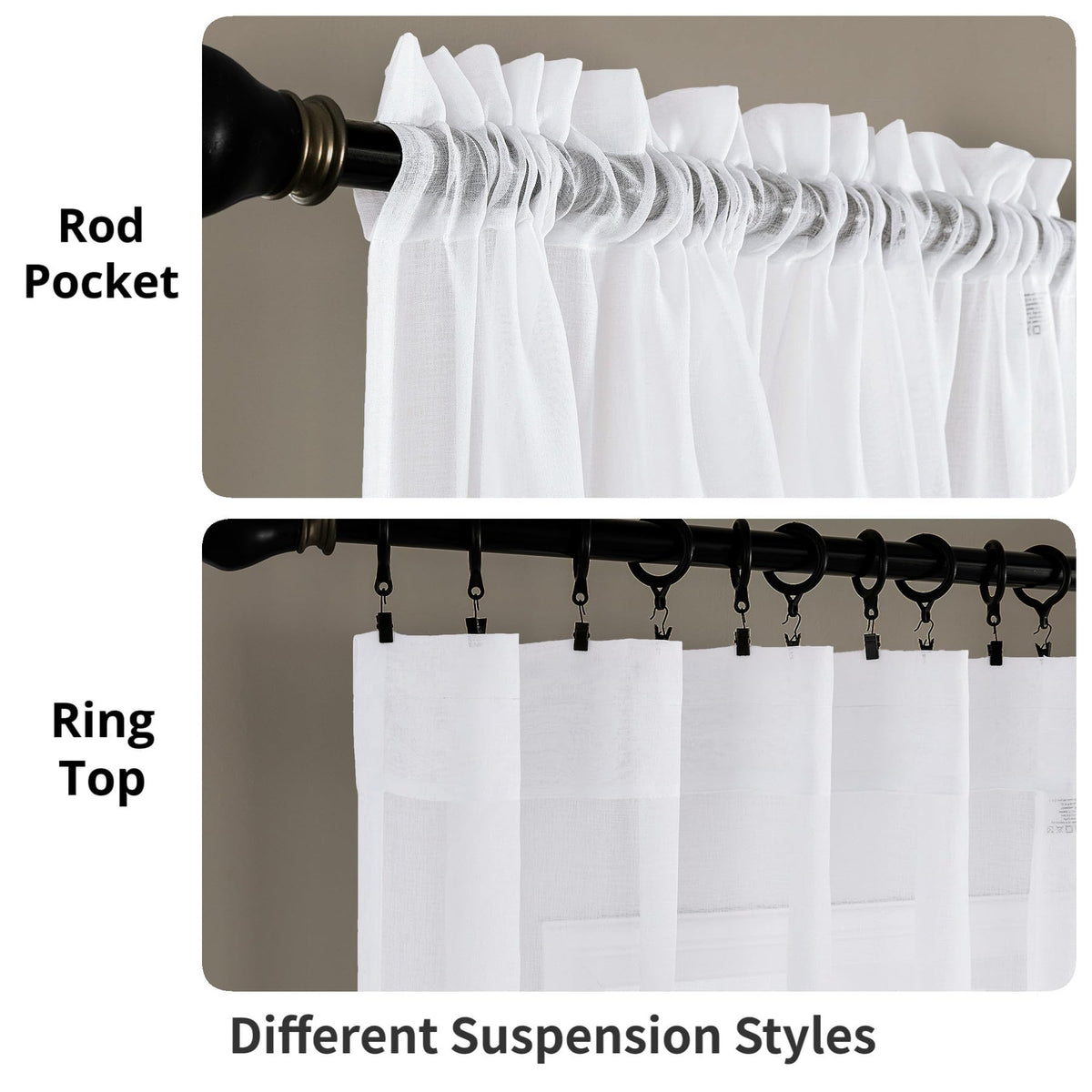 White 95 Inches Long Rod Pocket Sheer Curtains Set of 2 S375