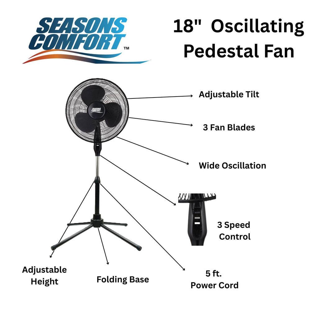 18" Oscillating Pedestal Fan, Adjustable Height, 3 Speed B824774