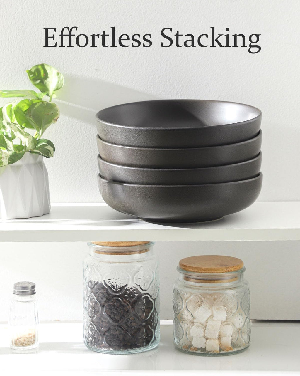 34 oz Stoneware Pasta Bowls Set of 4, Matte Black Y534