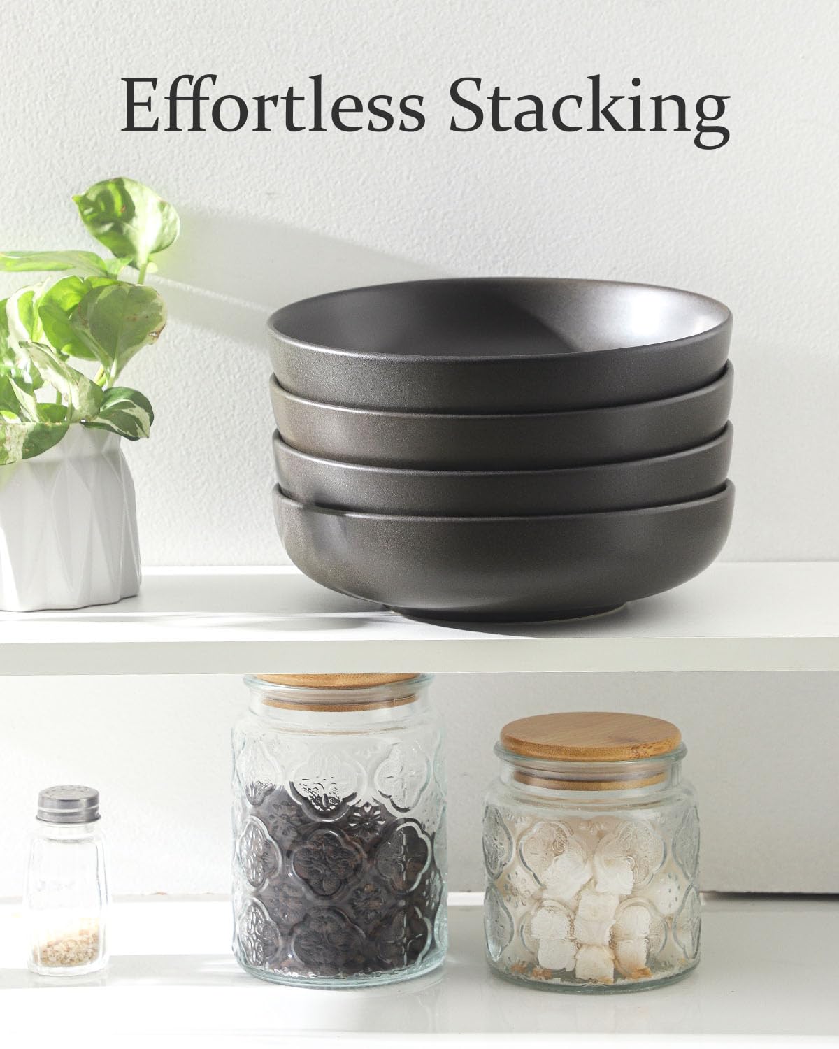 34 oz Stoneware Pasta Bowls Set of 4, Matte Black Y534