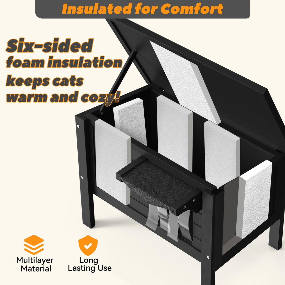 Weatherproof Insulated Solid Wood Outdoor Cat House Z2856