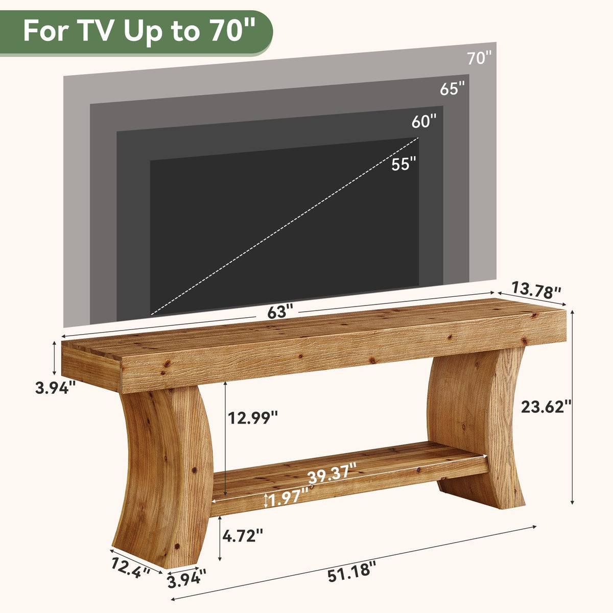 63" Solid Wood TV Stand with Storage Q627