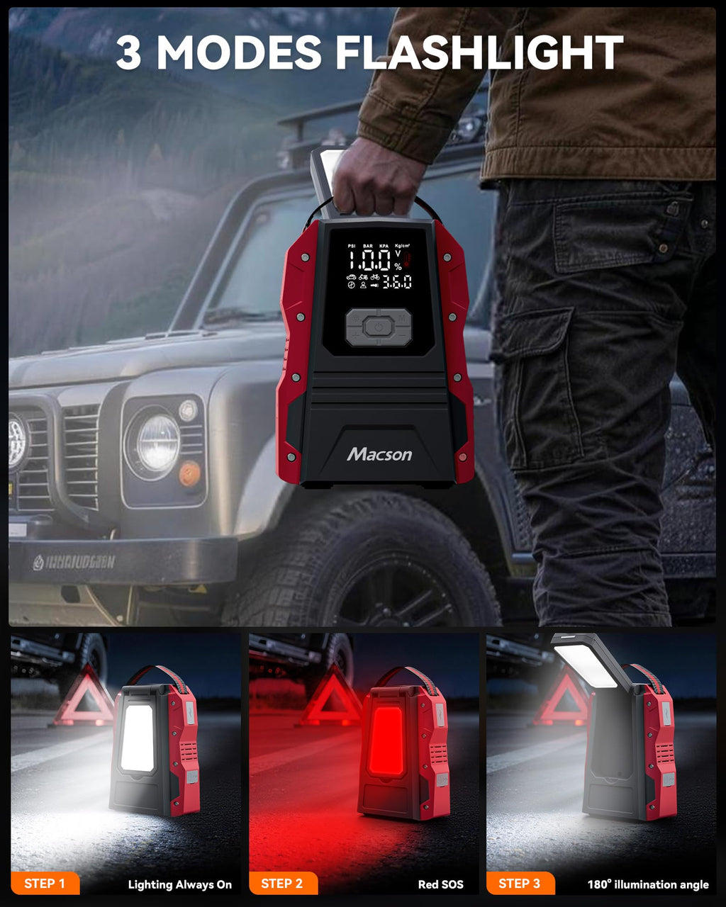 Portable 12V Jump Starter with Air Compressor and 150PSI Tire Inflator B434116