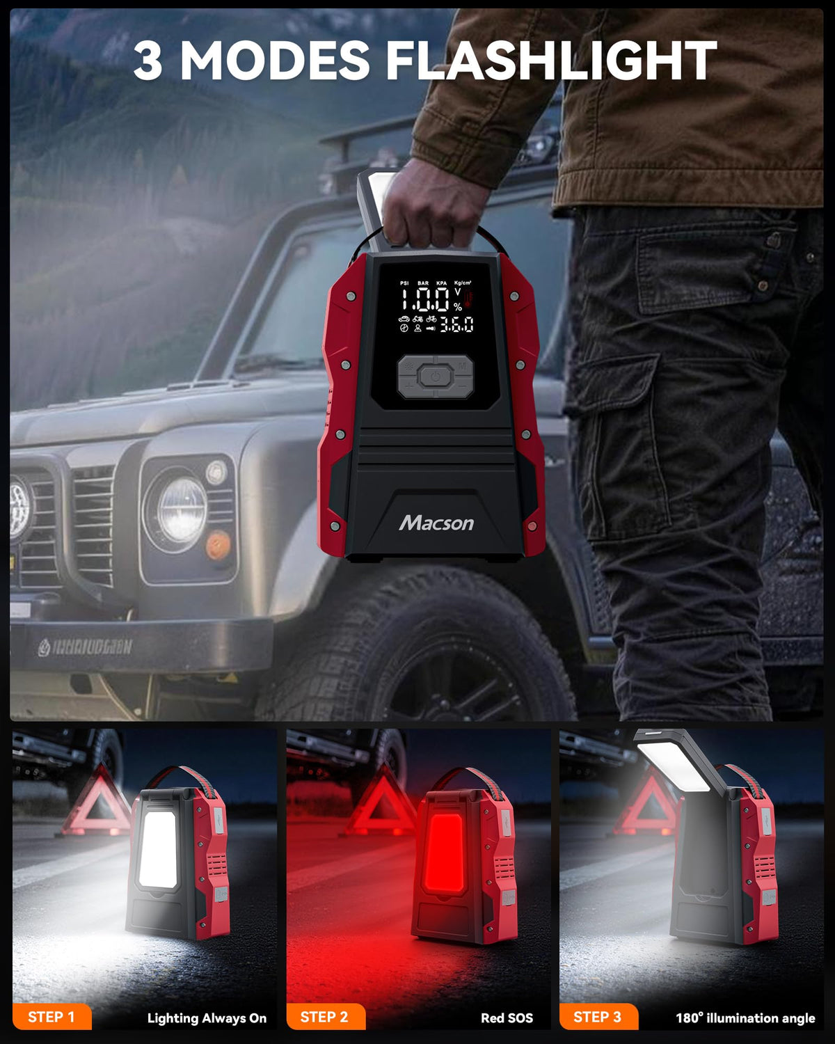 Portable 12V Jump Starter with Air Compressor and 150PSI Tire Inflator B434116
