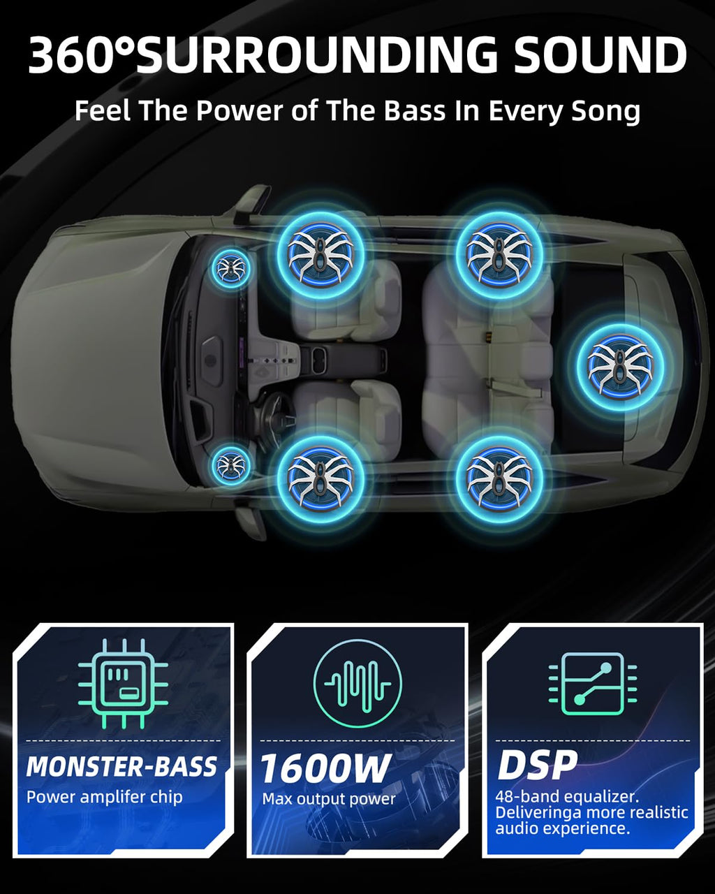 1600W Slim Underseat Car Subwoofer and Amp with RGB Light M56097