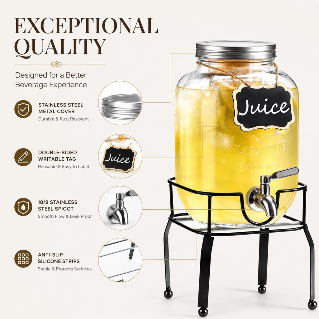 1 Gallon Glass Drink Dispensers with Spigot A553