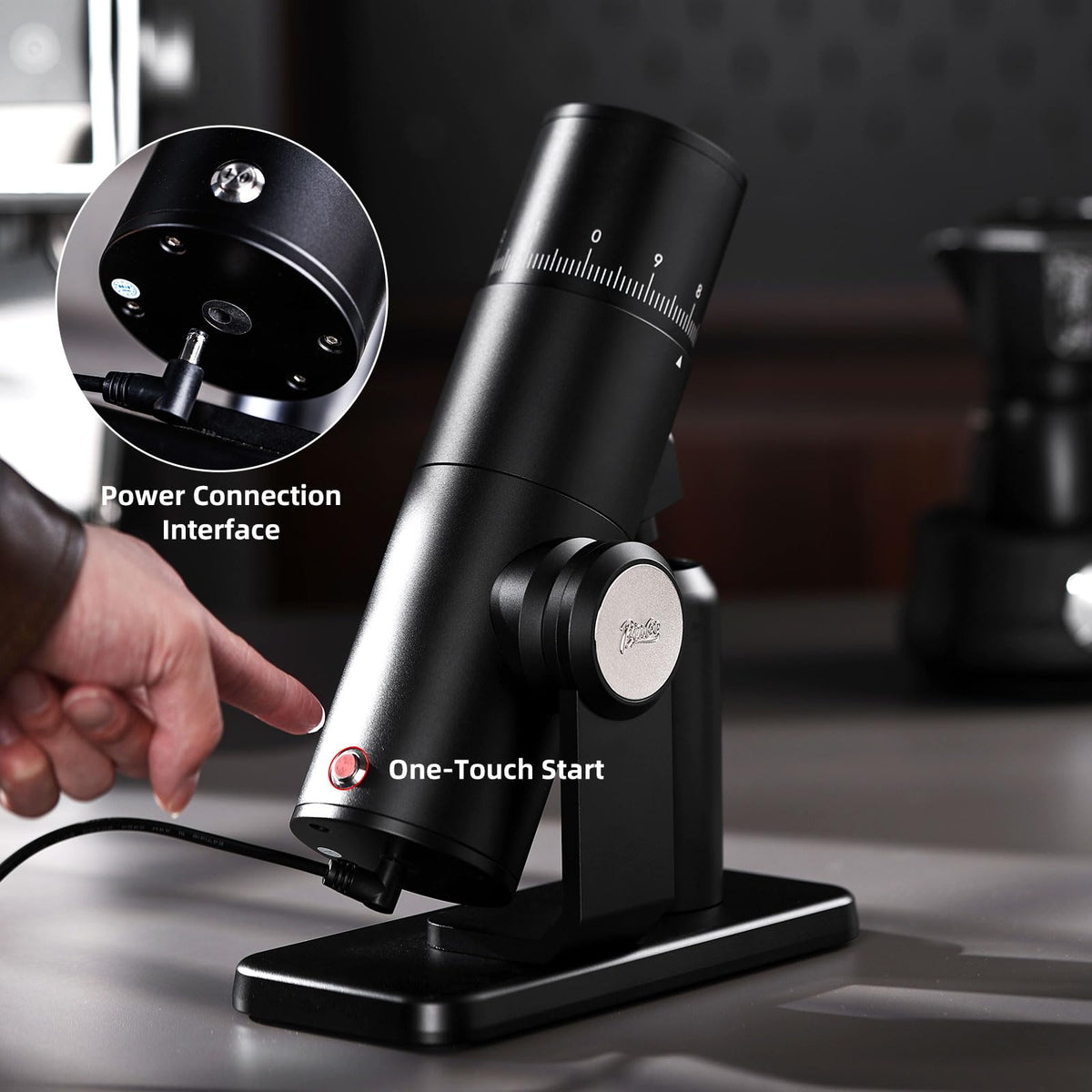 Black Electric Burr Coffee Grinder with Stainless Steel Conical Burr D440