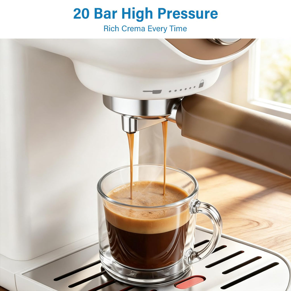 White Compact Espresso Machine with Milk Frother H676973