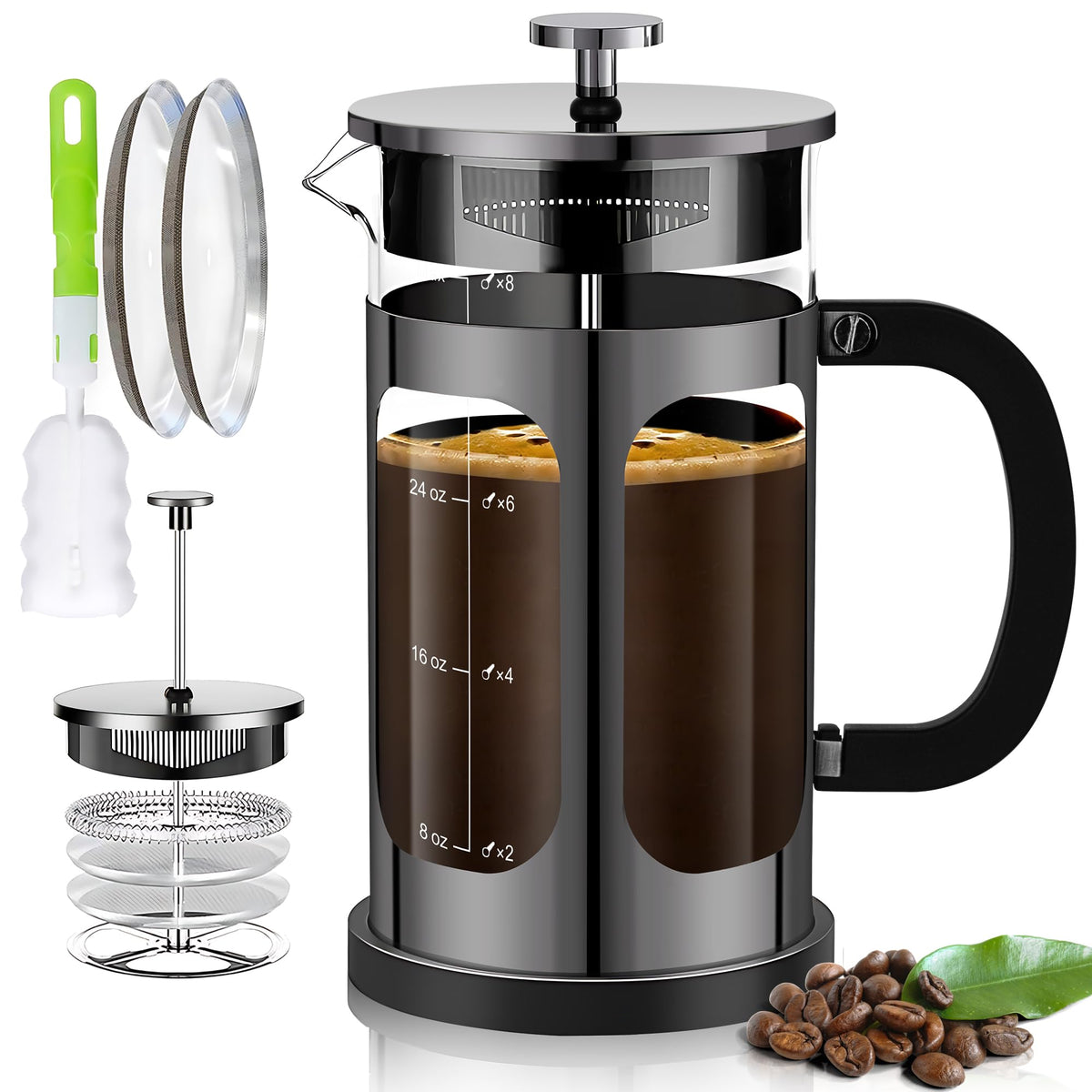 French Press Coffee Maker 34oz with 4 Filters Borosilicate Glass S747673