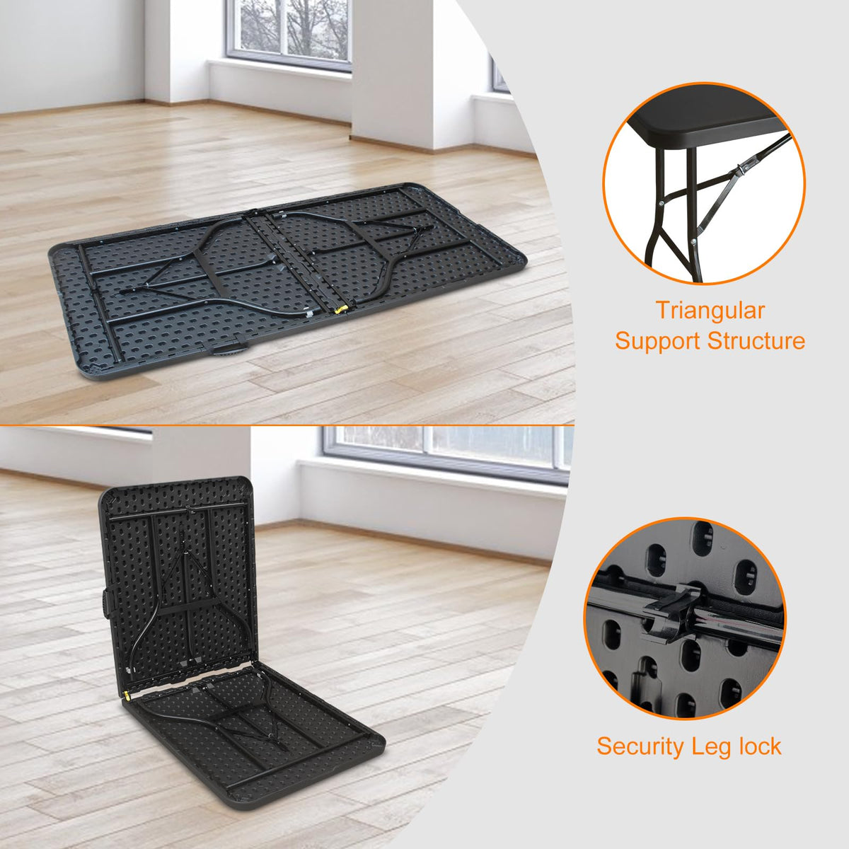 6 FT Black Folding Table with Carry Handle C9005
