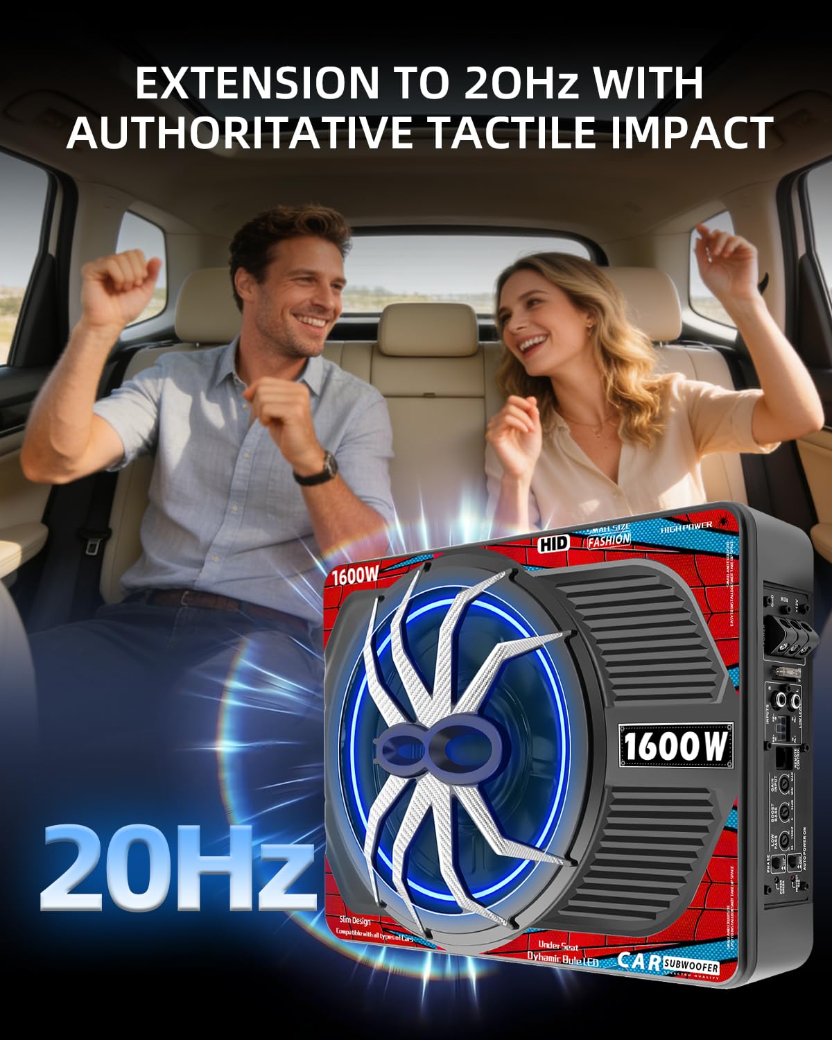 1600W Slim Underseat Car Subwoofer and Amp with RGB Light M56097