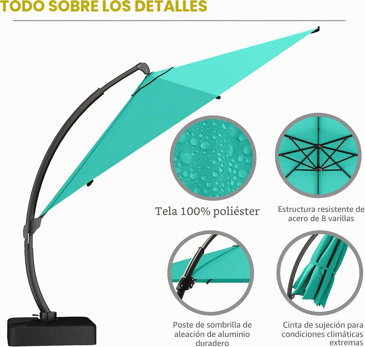11ft Turquoise Blue Offset Cantilever Patio Umbrella with Base V59258