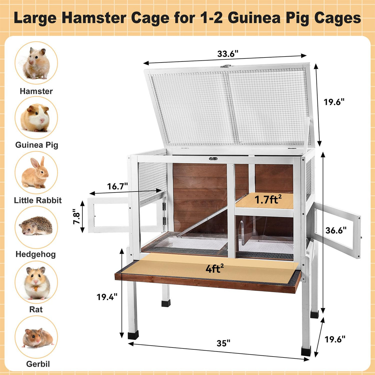 2-Story Wooden Small Animal Cage with Stand D86158