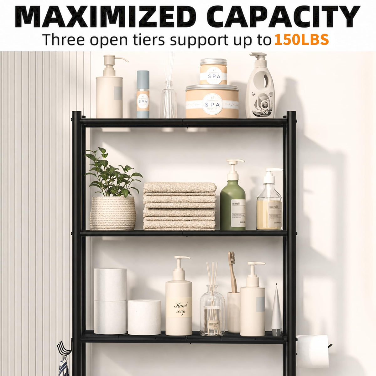 3-Tier Over Toilet Storage, Black V795