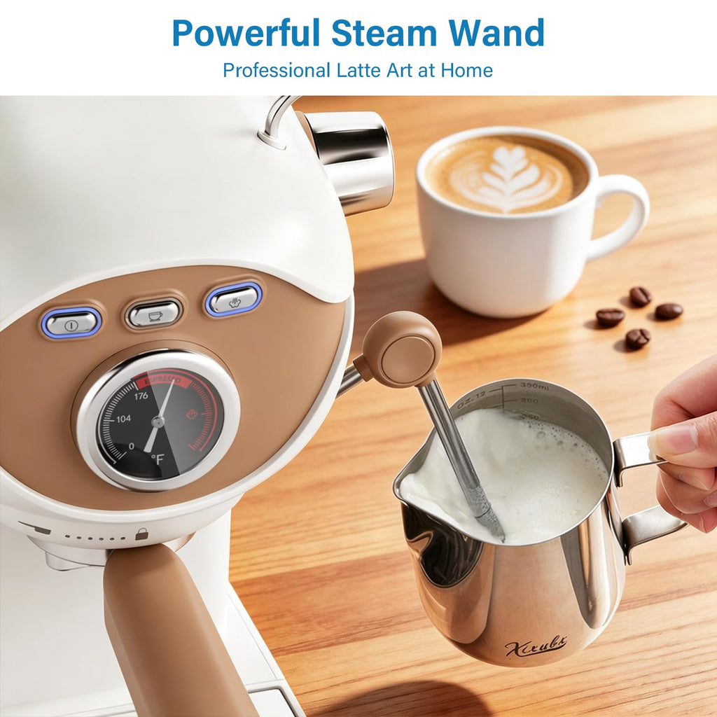 White Compact Espresso Machine with Milk Frother H676973