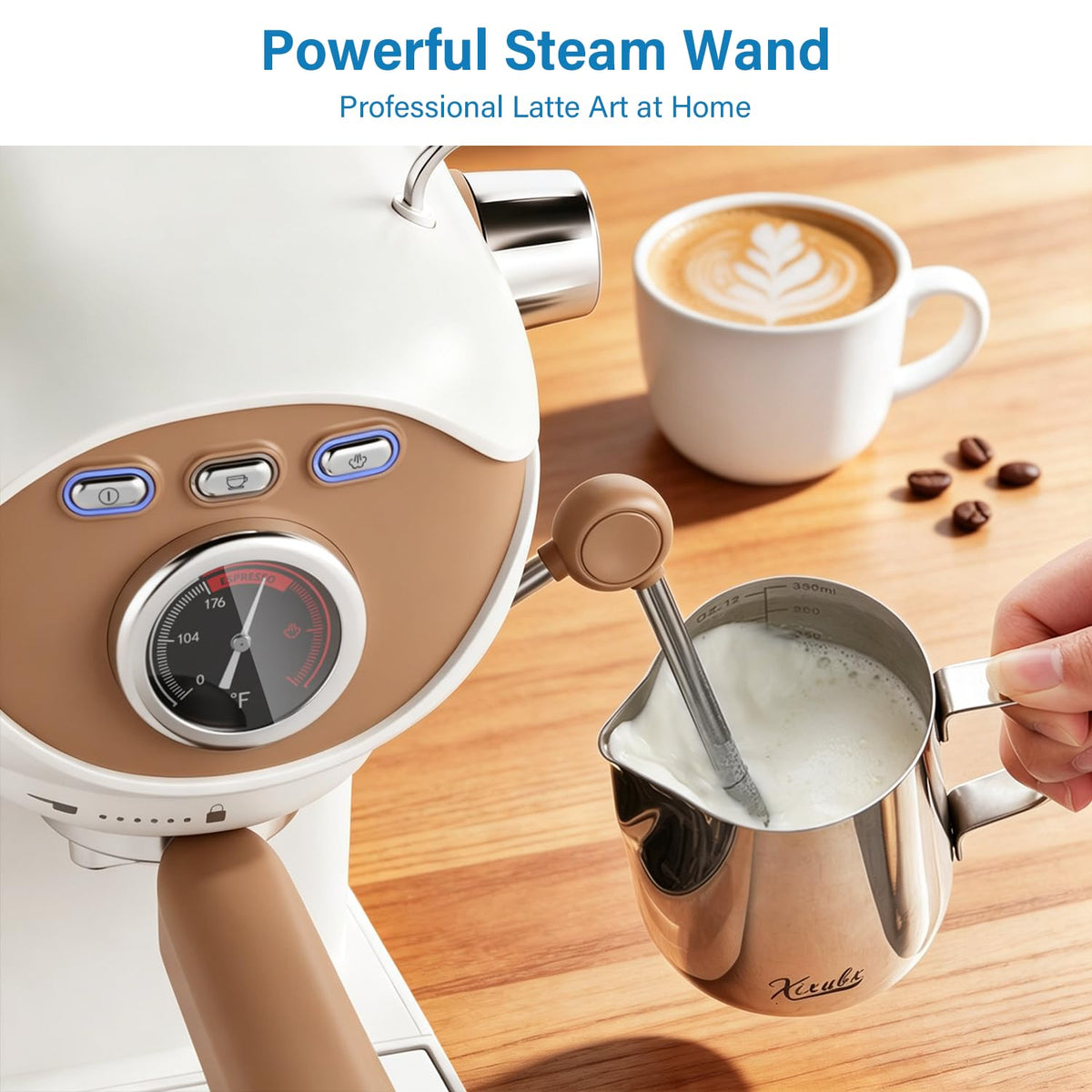 White Compact Espresso Machine with Milk Frother H676973