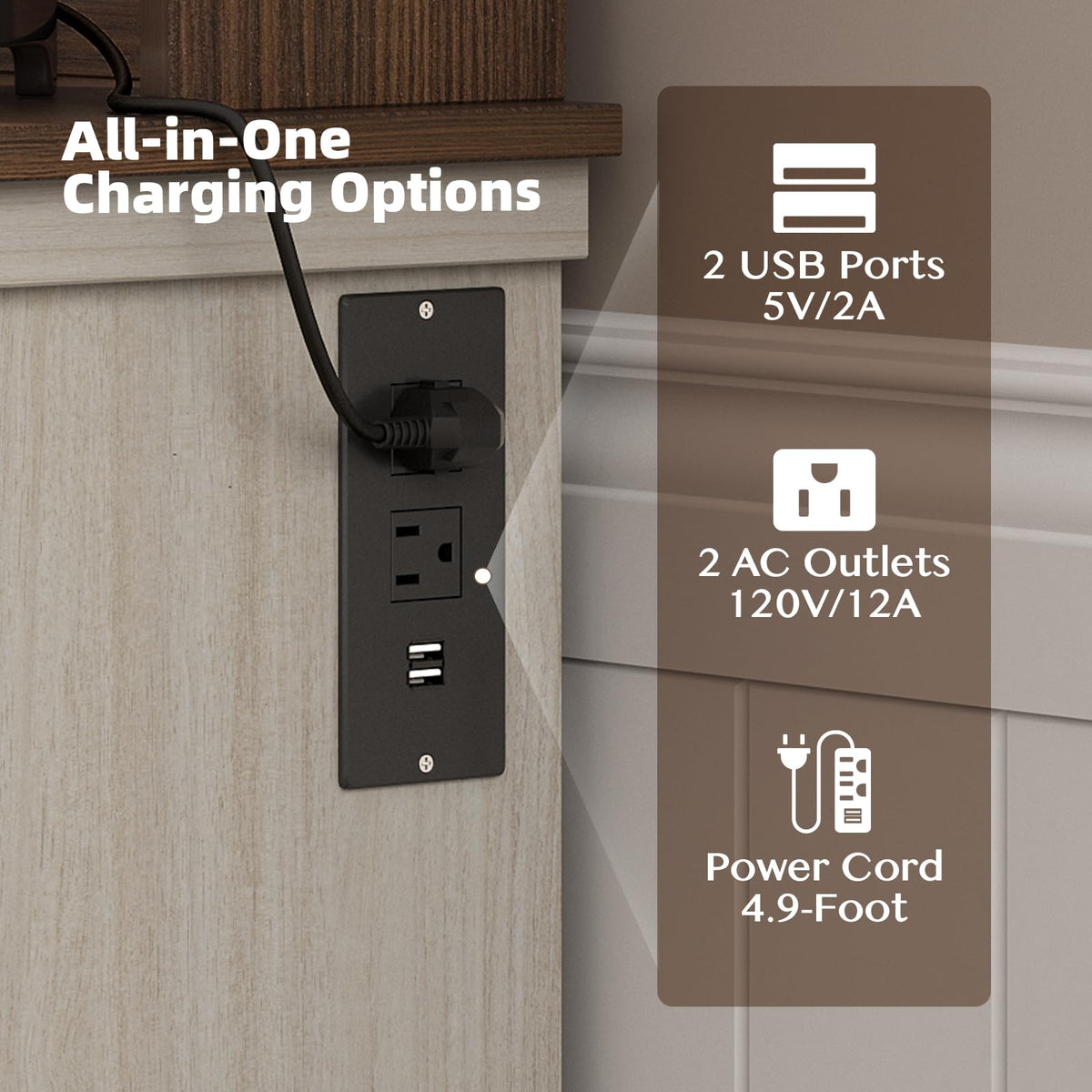 White Coffee Bar Cabinet with Storage and Charging M968