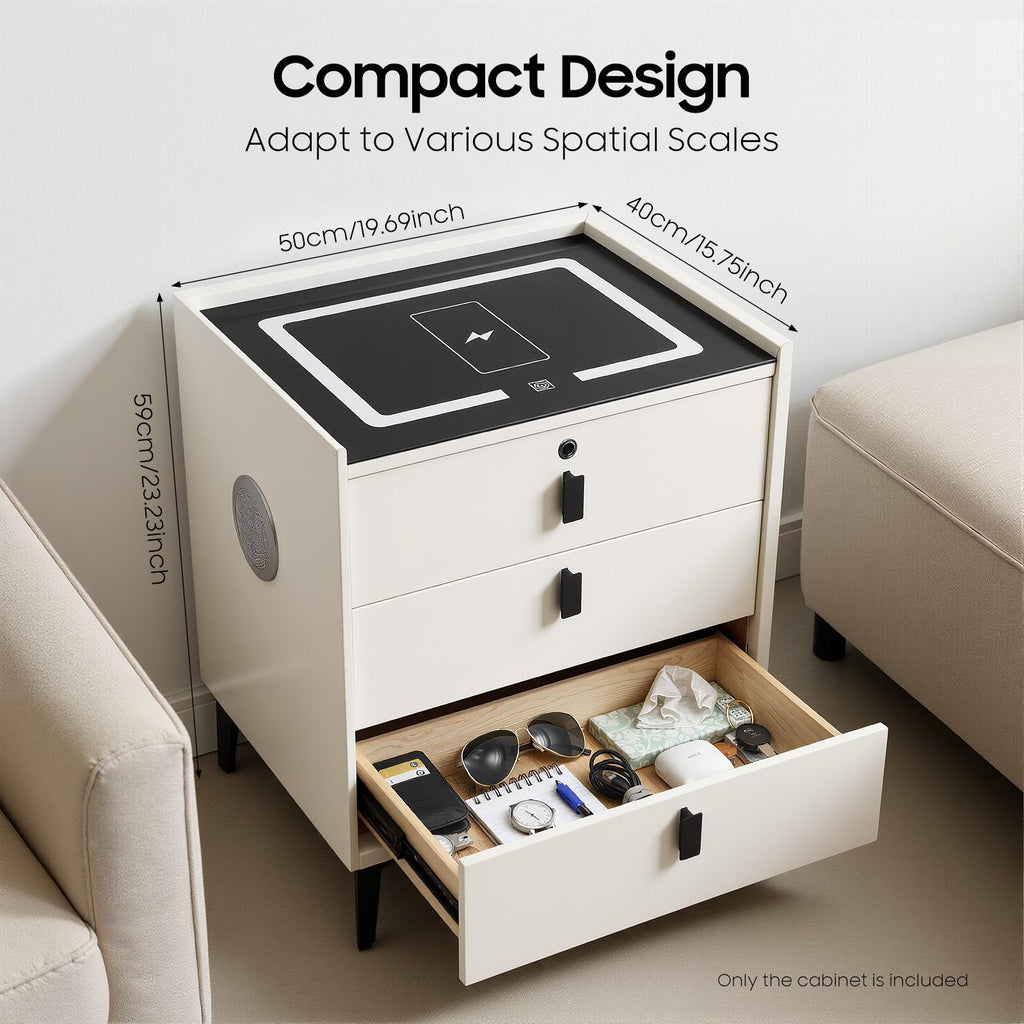 Beige White 3 Drawer Nightstand with Wireless Charging Y953727