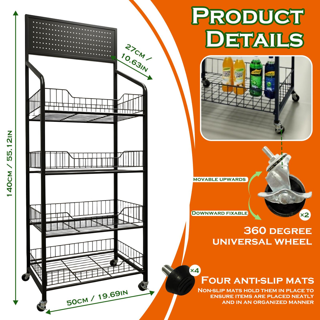 5 Tier Metal Candy Display Rack with Wheels & 15 Hooks T90777