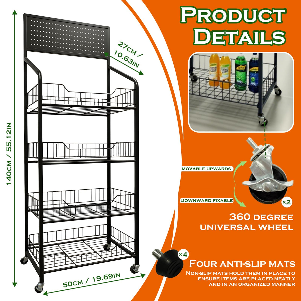 5 Tier Metal Candy Display Rack with Wheels & 15 Hooks T90777