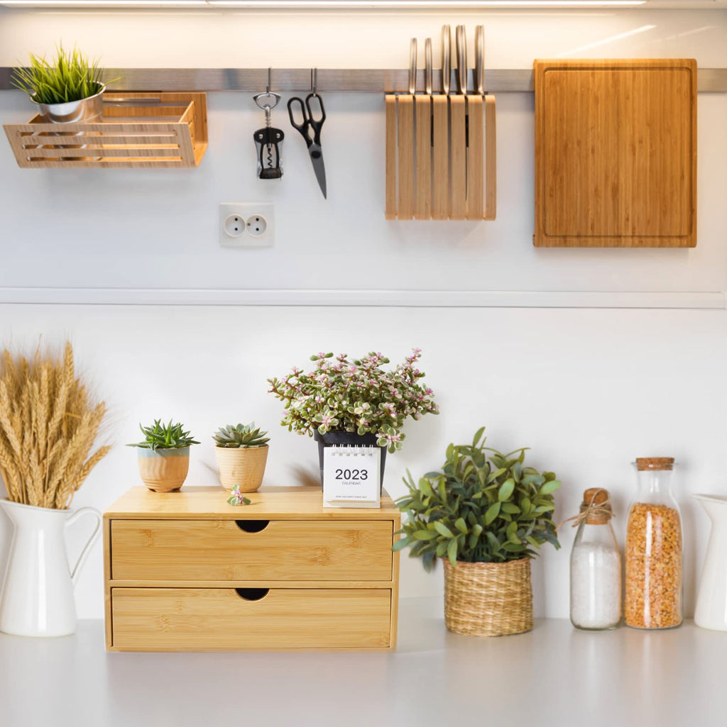 Bamboo Desk Organizer with Drawers K1311