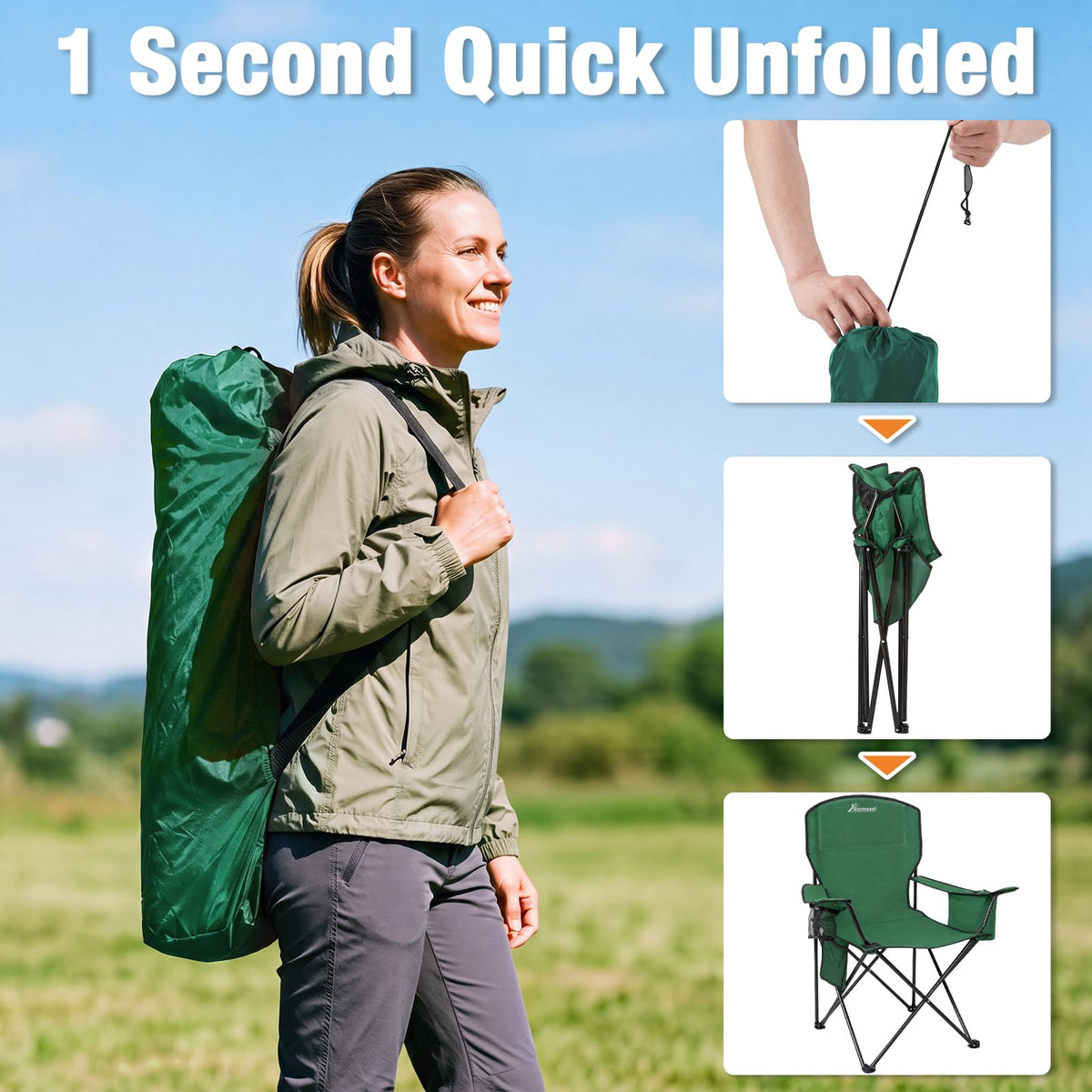 2 Pack Heavy Duty Folding Camping Chair with Cooler Bag Z7449