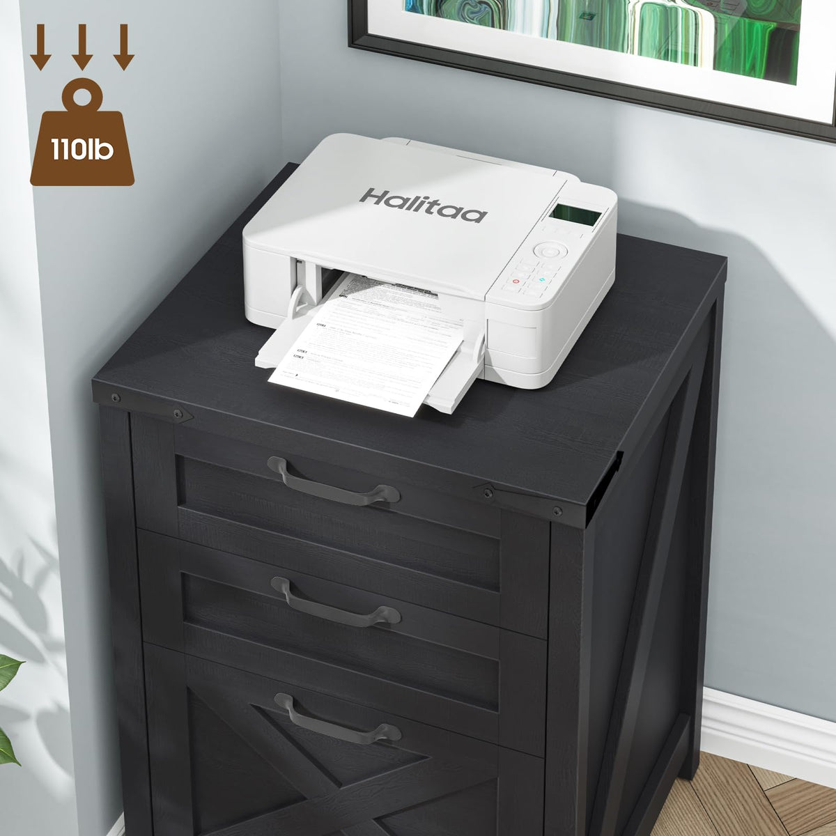 Black 3 Drawer File Cabinet Z517