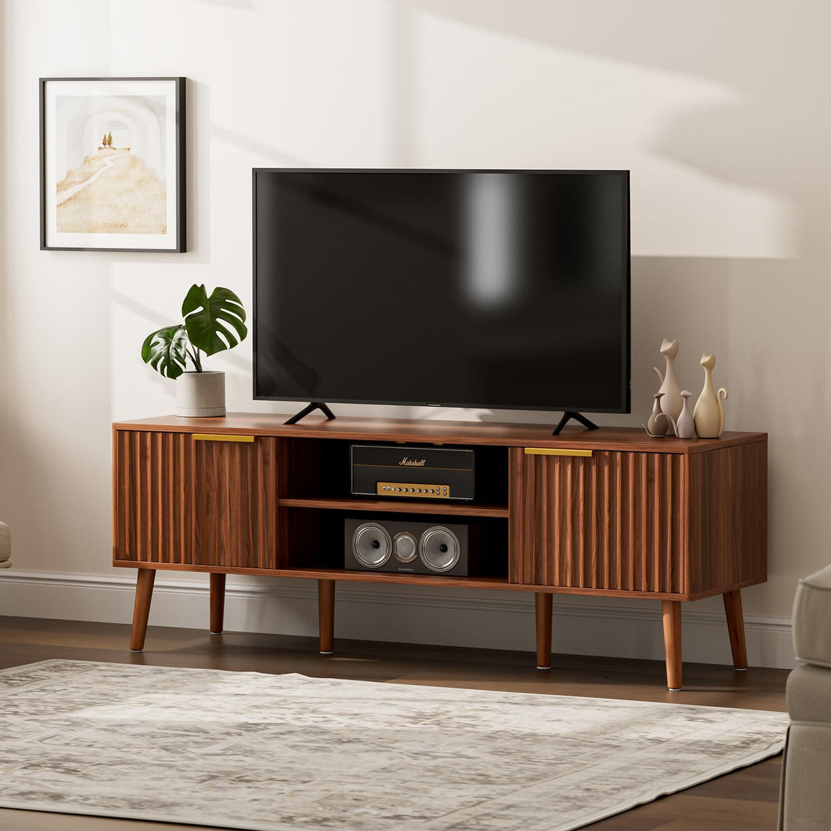 Walnut TV Stand with Fluted Doors U147