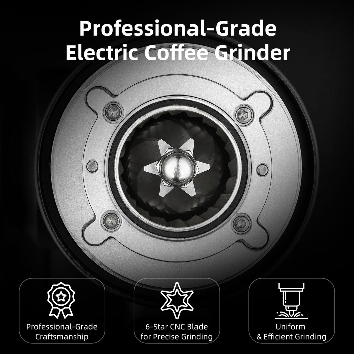 Black Electric Burr Coffee Grinder with Stainless Steel Conical Burr D440