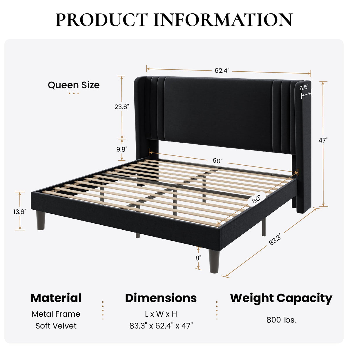 Queen Velvet Upholstered Bed Frame P410347
