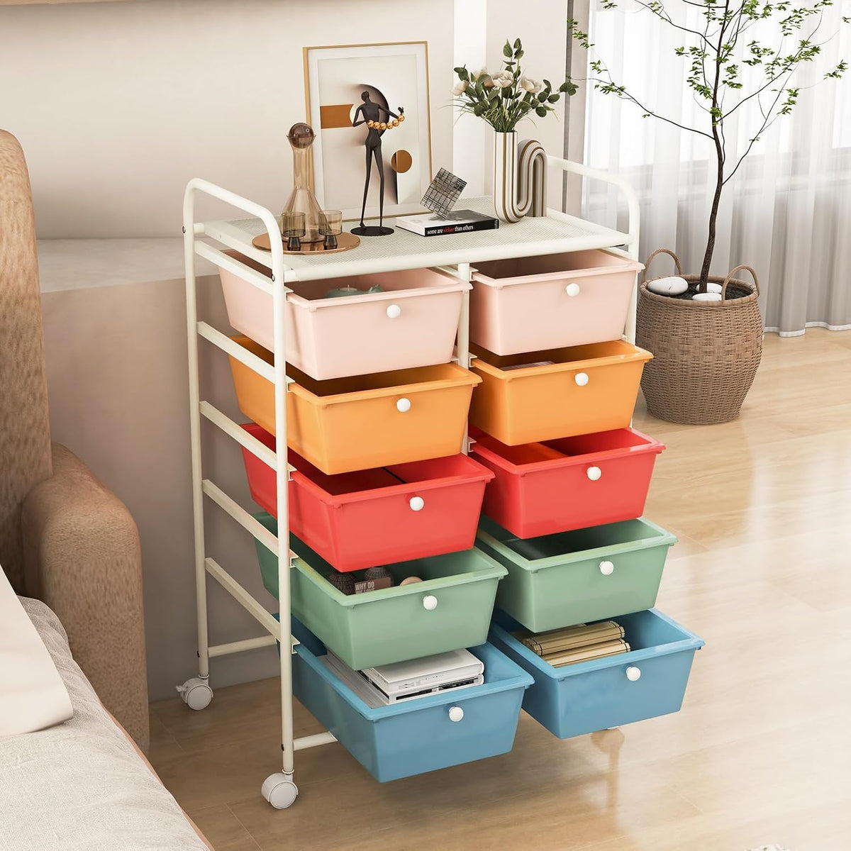 10 Drawer Rolling Storage Cart with Metal Frame K7233