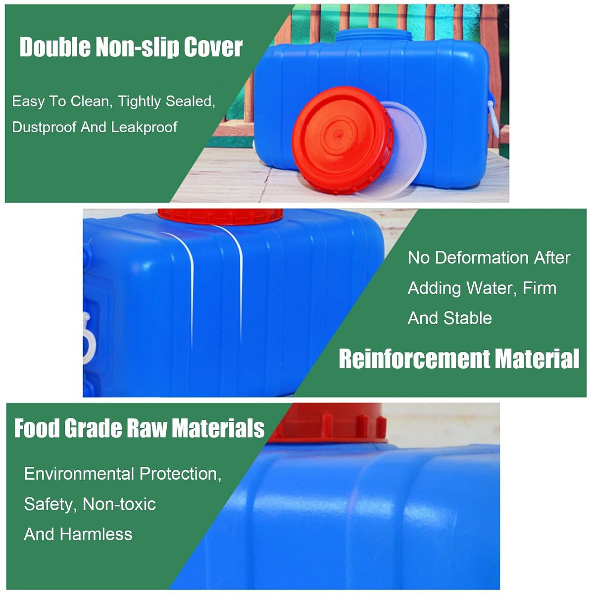 Blue Large Food-Grade Water Storage Container with Lid and Handle I5462