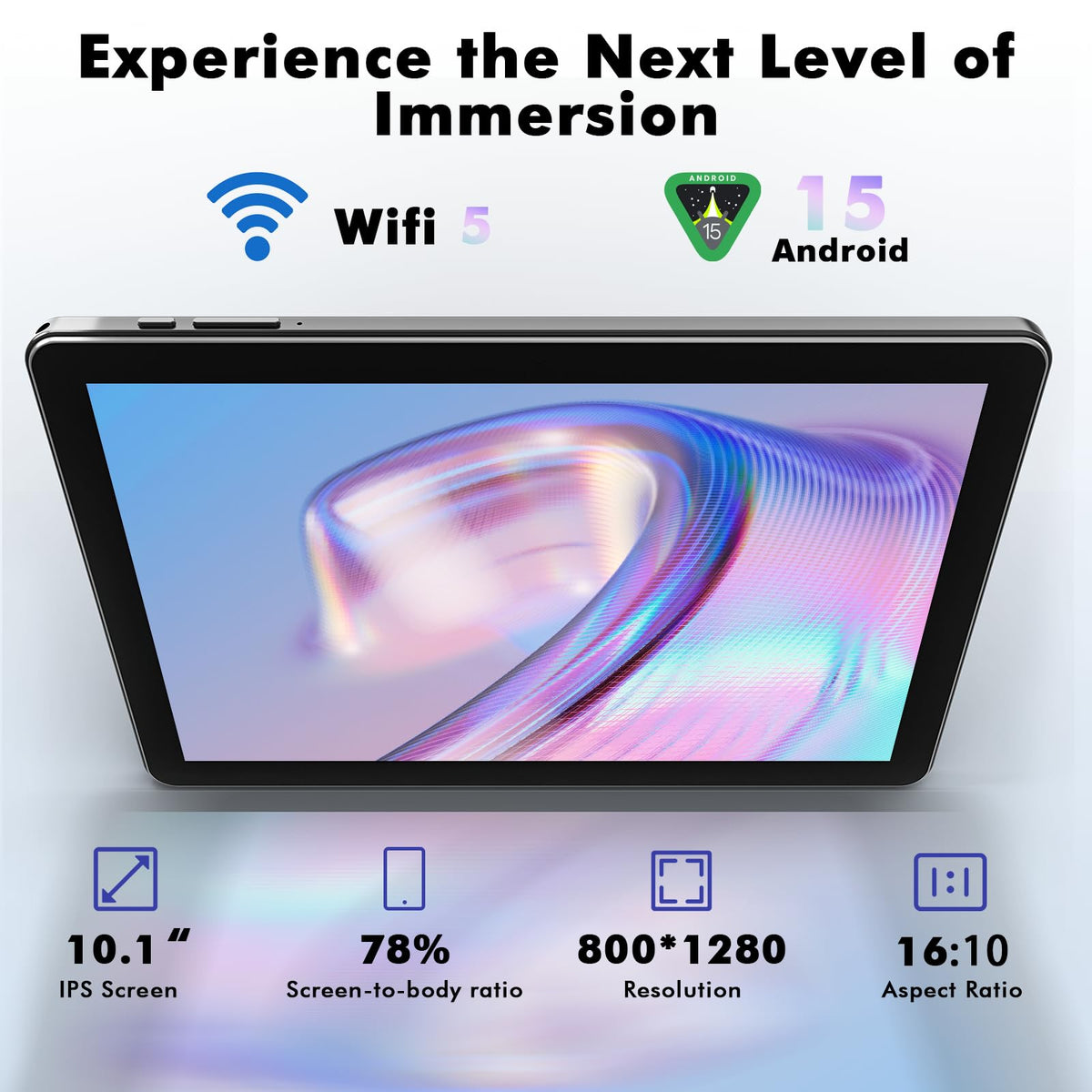 10.1 Inch Android 15 Tablet, 24GB RAM 128GB ROM, 1280 x 800 HD Display, 6000mAh Battery, 5MP+8MP Camera (Black) K755667