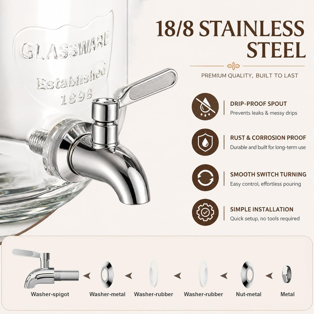 1 Gallon Glass Drink Dispensers with Spigot A553