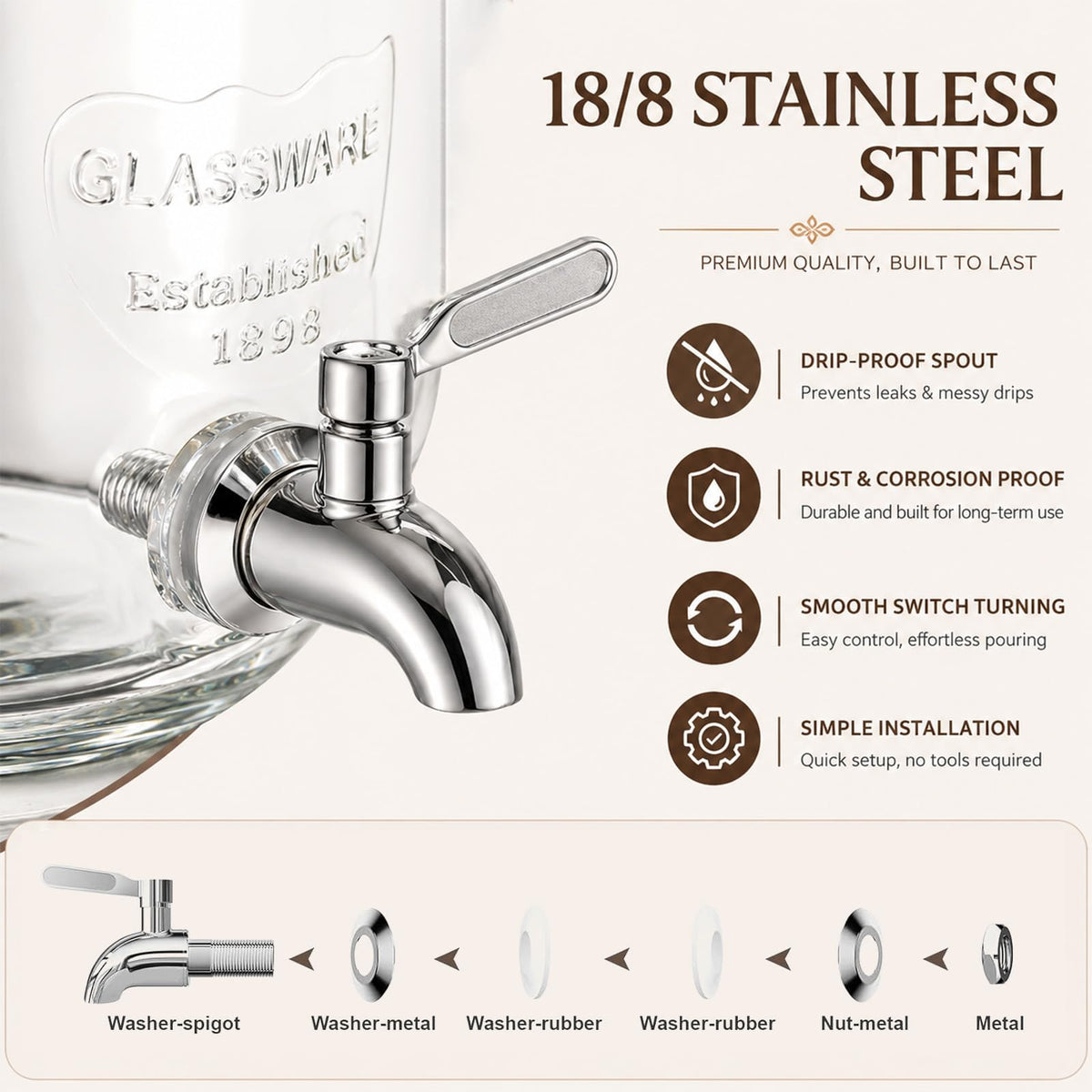 1 Gallon Glass Drink Dispensers with Spigot A553