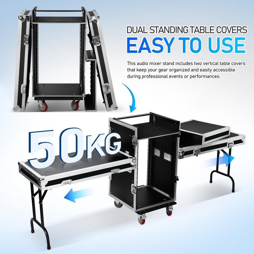 16U DJ Controller Case Rack with 2 Side Tables and 4 Casters Q16622
