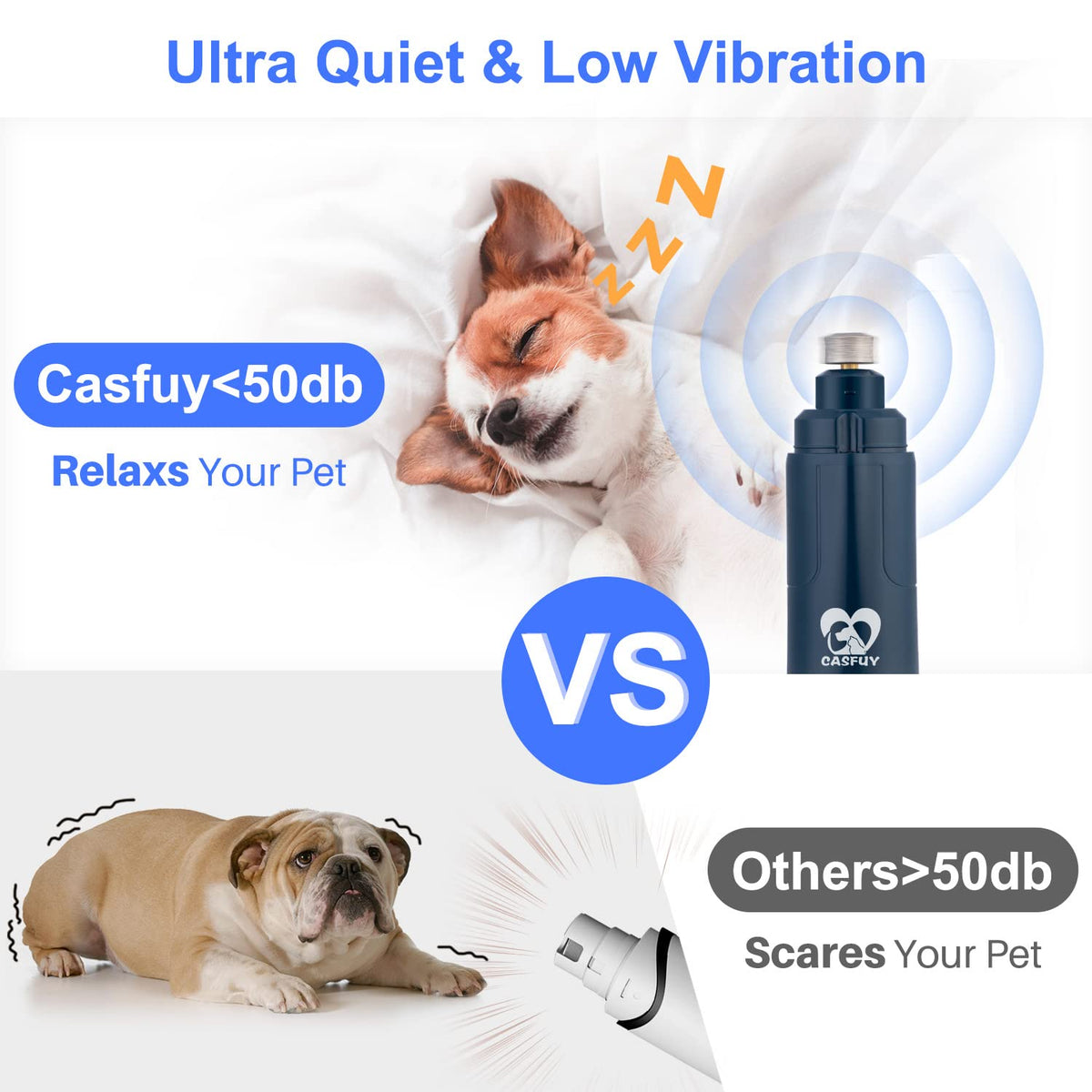 Dog Nail Grinder with LED Light 2-Speed Electric Pet Nail Trimmer Dark Blue X436