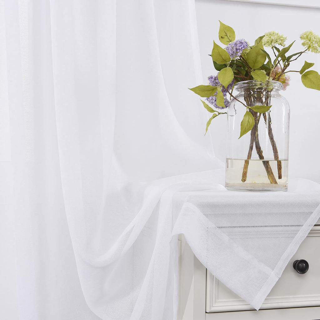White 95 Inches Long Rod Pocket Sheer Curtains Set of 2 S375