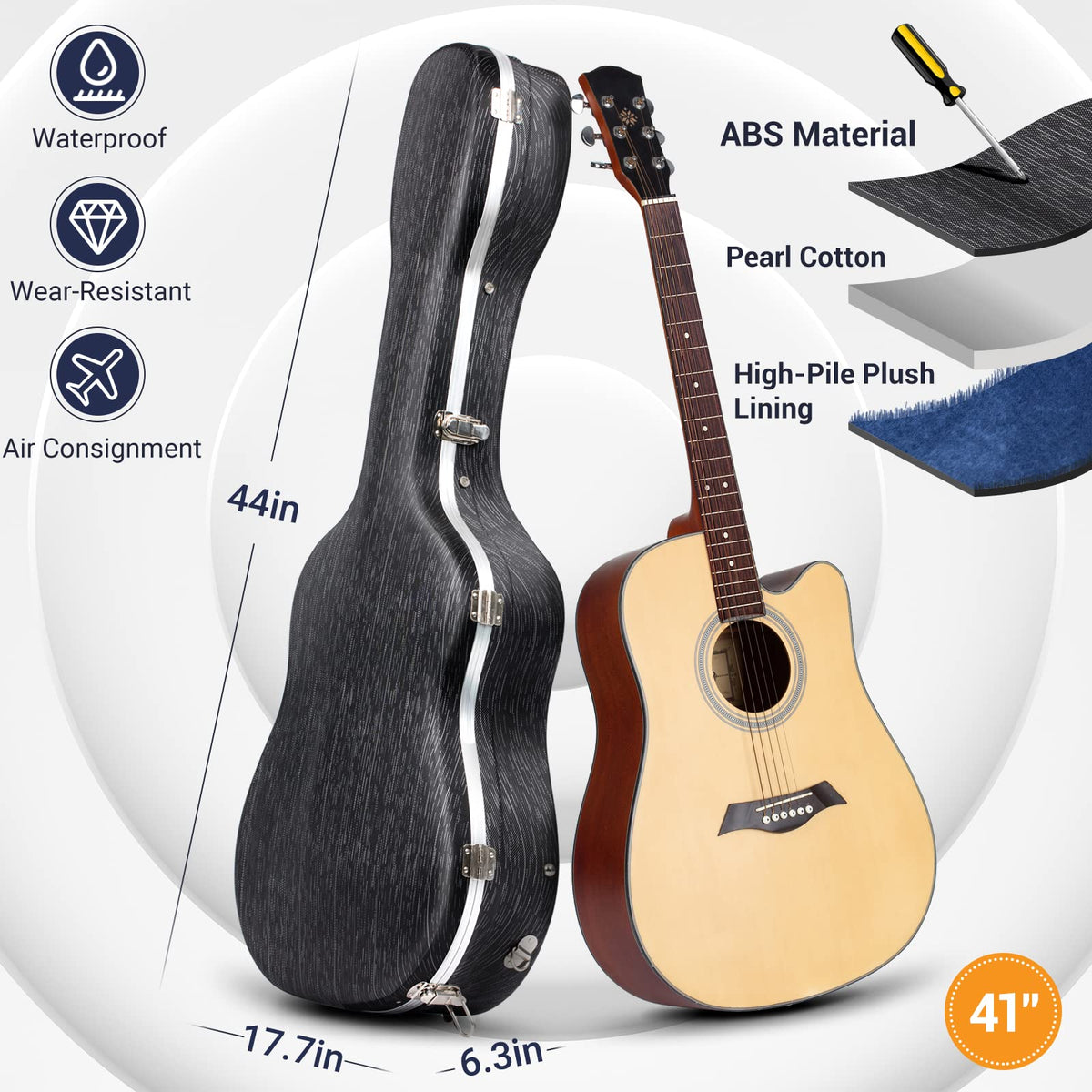 41 Inch ABS Hard Acoustic Guitar Case Black O95958