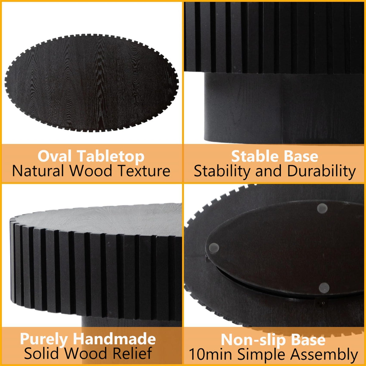Black Modern Wood Oval Coffee Table I525